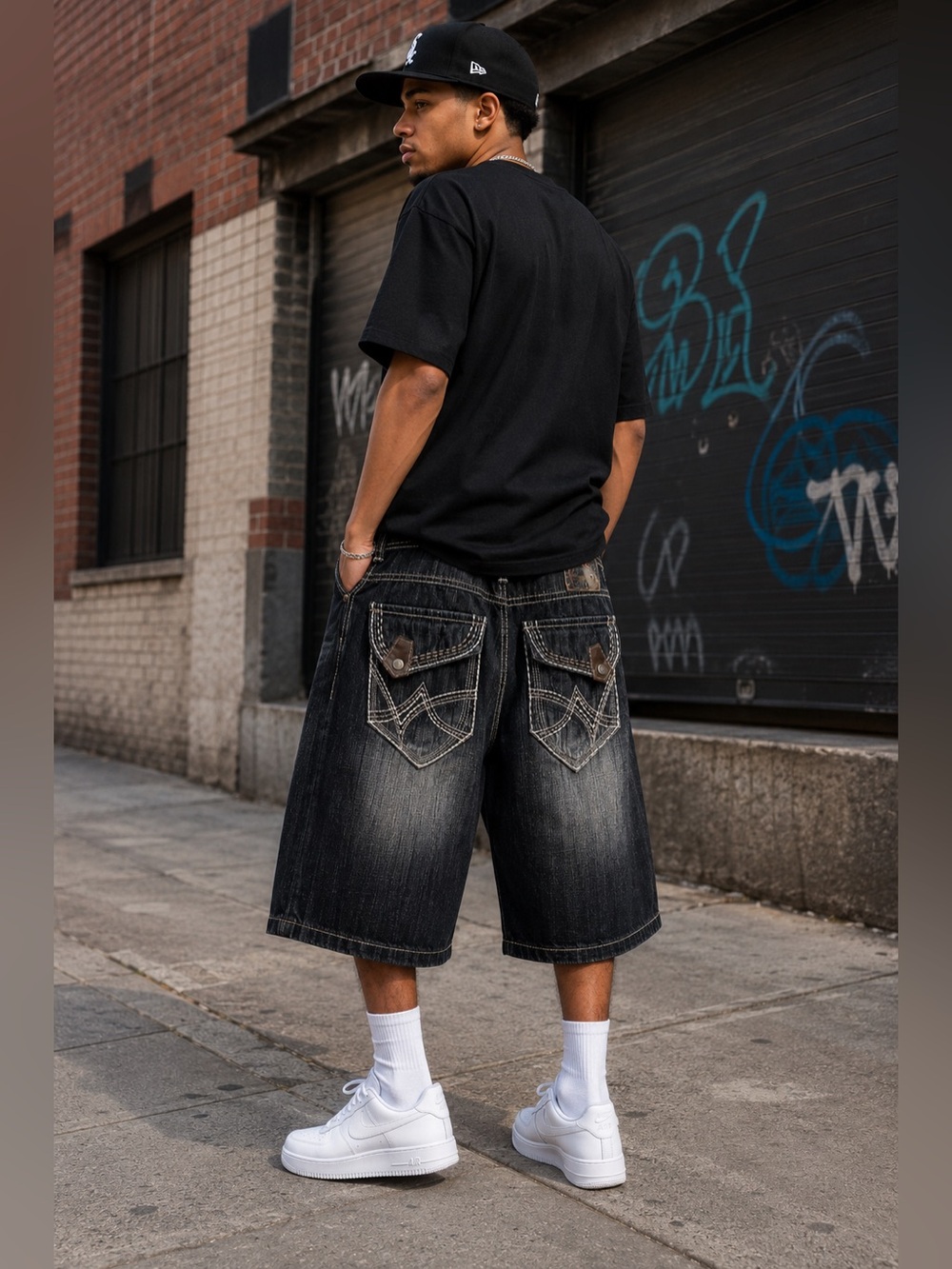 Red Ape Authentic Denim Jorts Mens 38 Dark Wash Baggy Y2K Hip Hop Streetwear